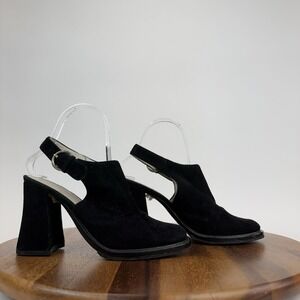 Womens Ellery Black Suede Slingback Chunky Block Heels Mules Size EU 36 GUC‎
